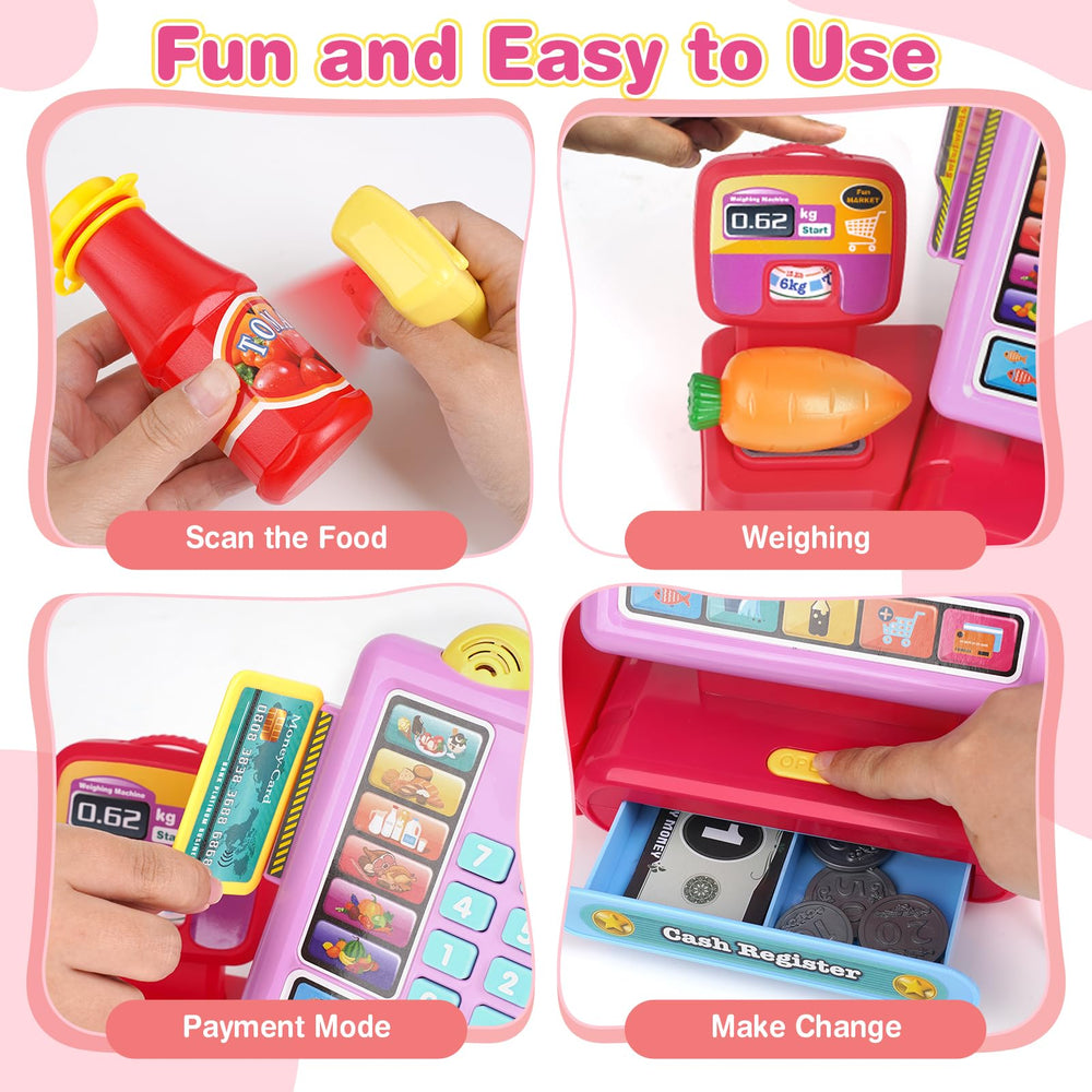 Dreamon cash register apron helps kids role-play as a cashier during pretend shopping.