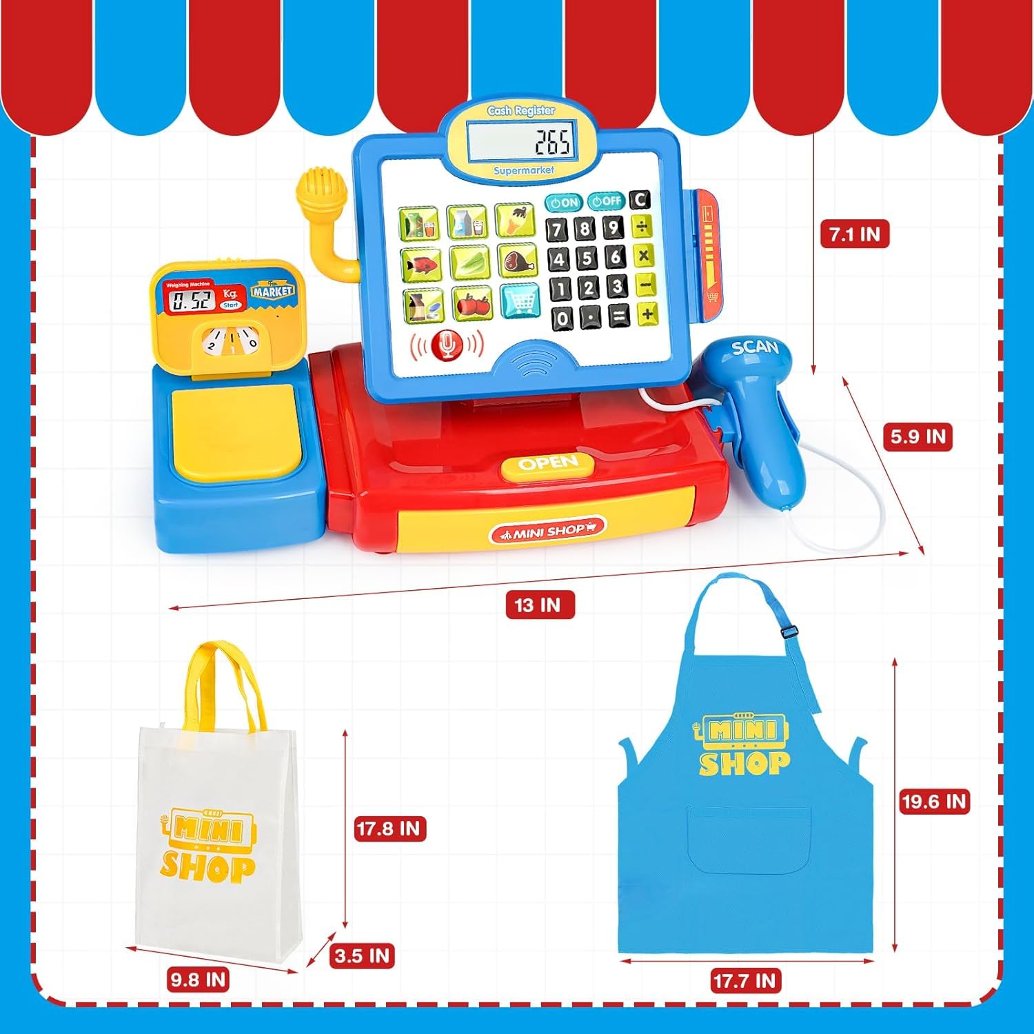 Dreamon cash register with play money and coins for counting practice