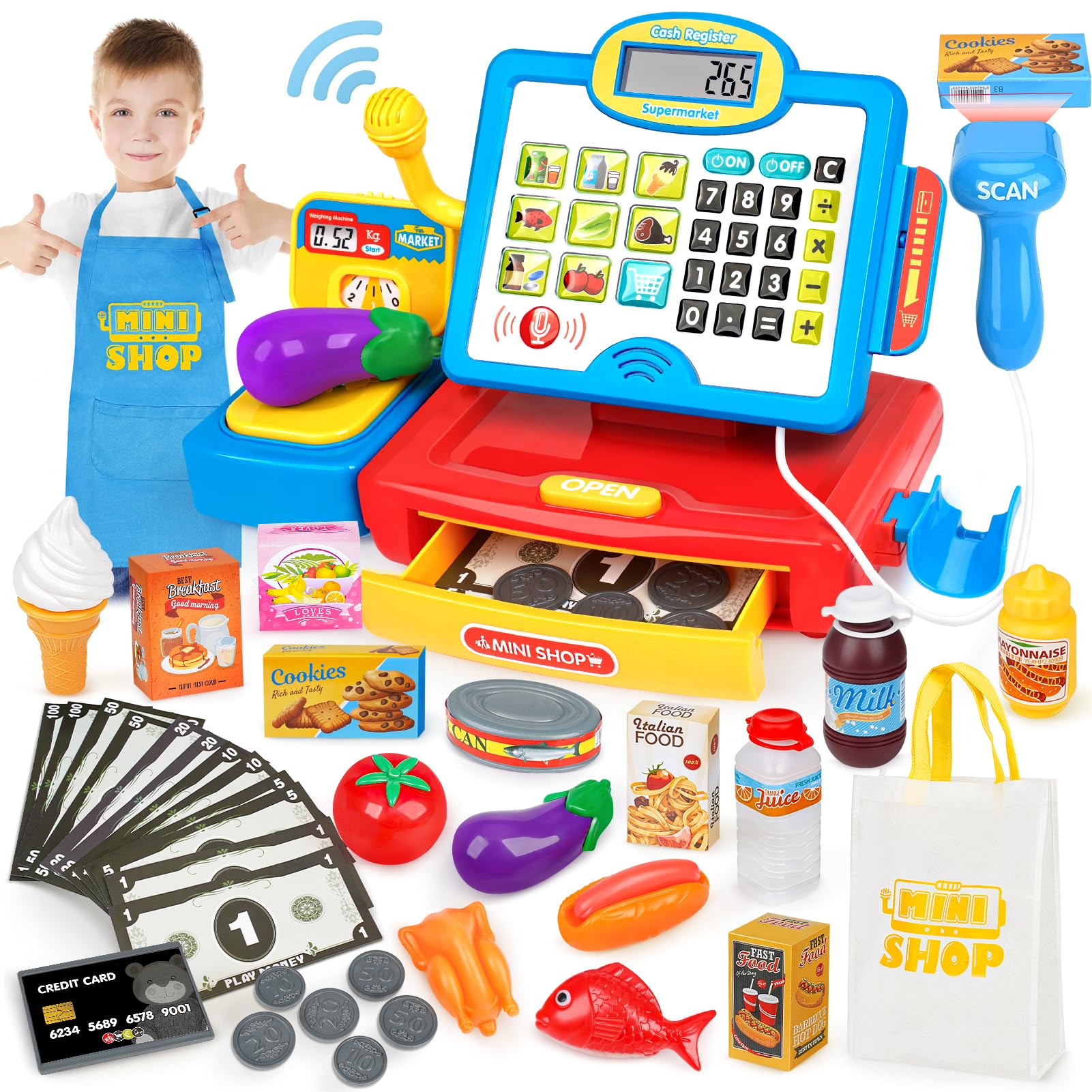 Dreamon cash register toy with pretend play setup for kids' math practice