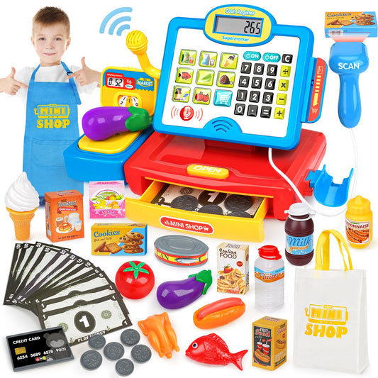 Dreamon cash register toy with pretend play setup for kids' math practice