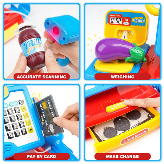 Dreamon cash register with scanner for interactive pretend checkout