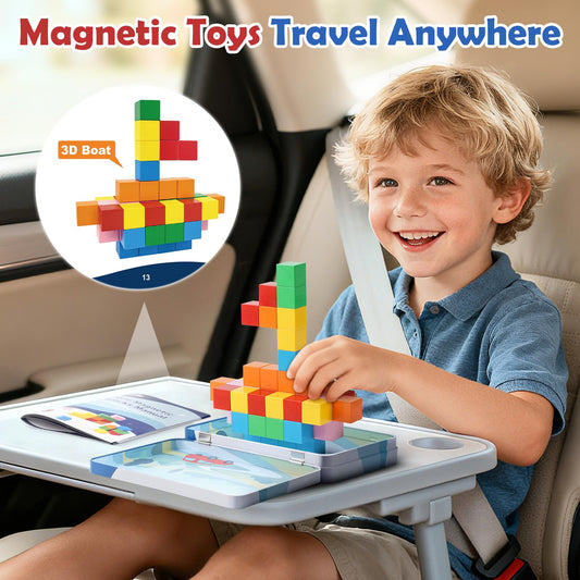 Dreamon blocks forming colorful towers to spark imagination and hands-on learning on the go.