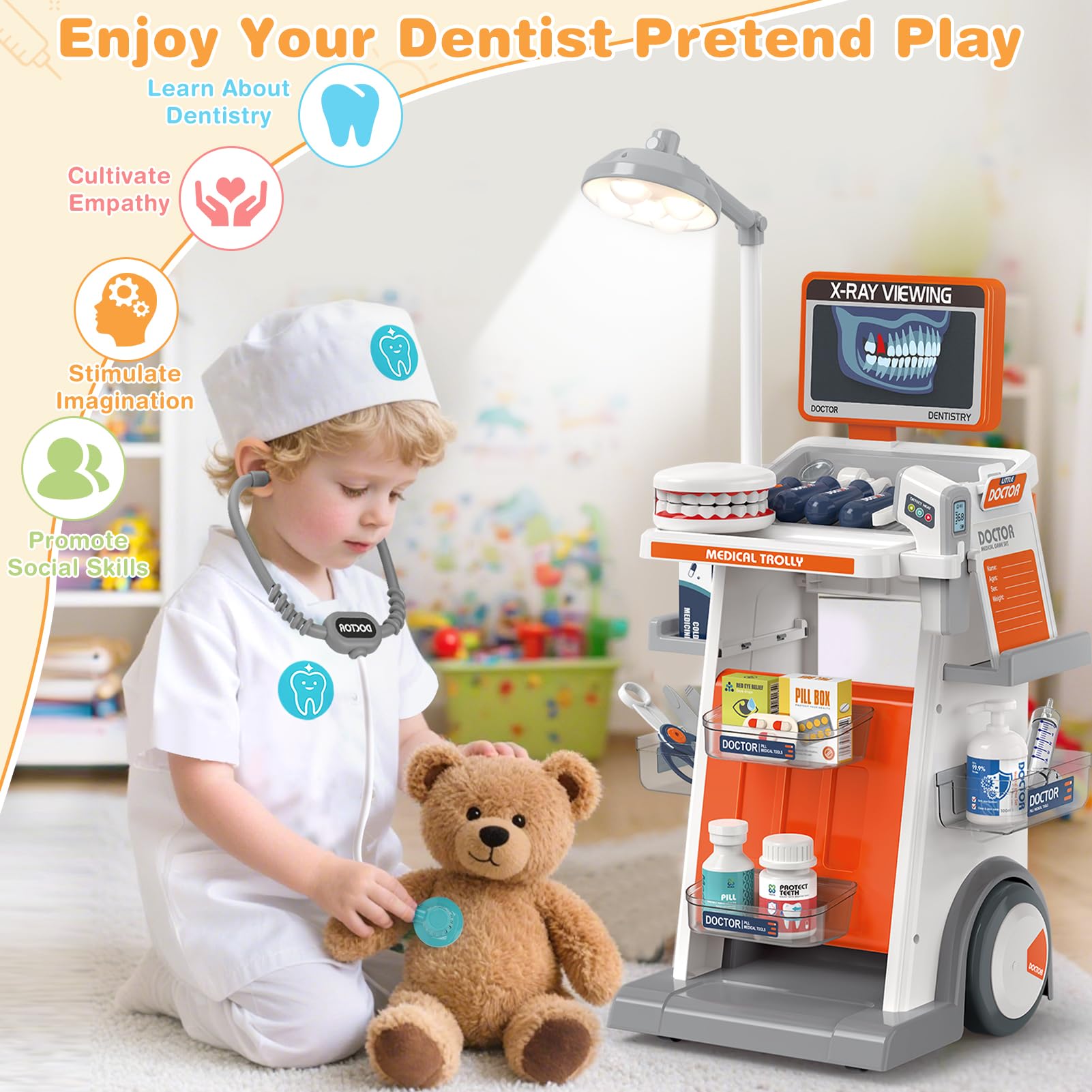 Dreamon dentist kit shows safe rounded edges and child-friendly construction.