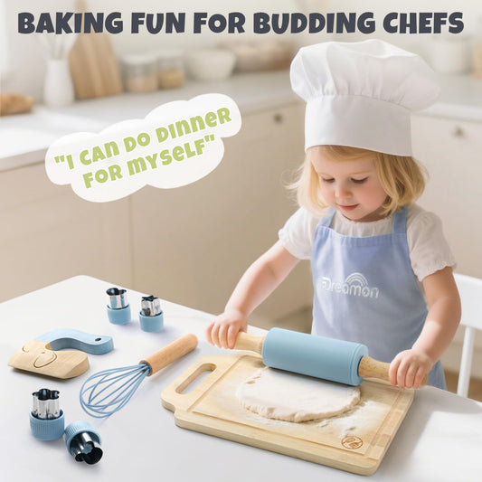 Dreamon kids apron with kid-friendly fit supports hands-on cooking sessions.