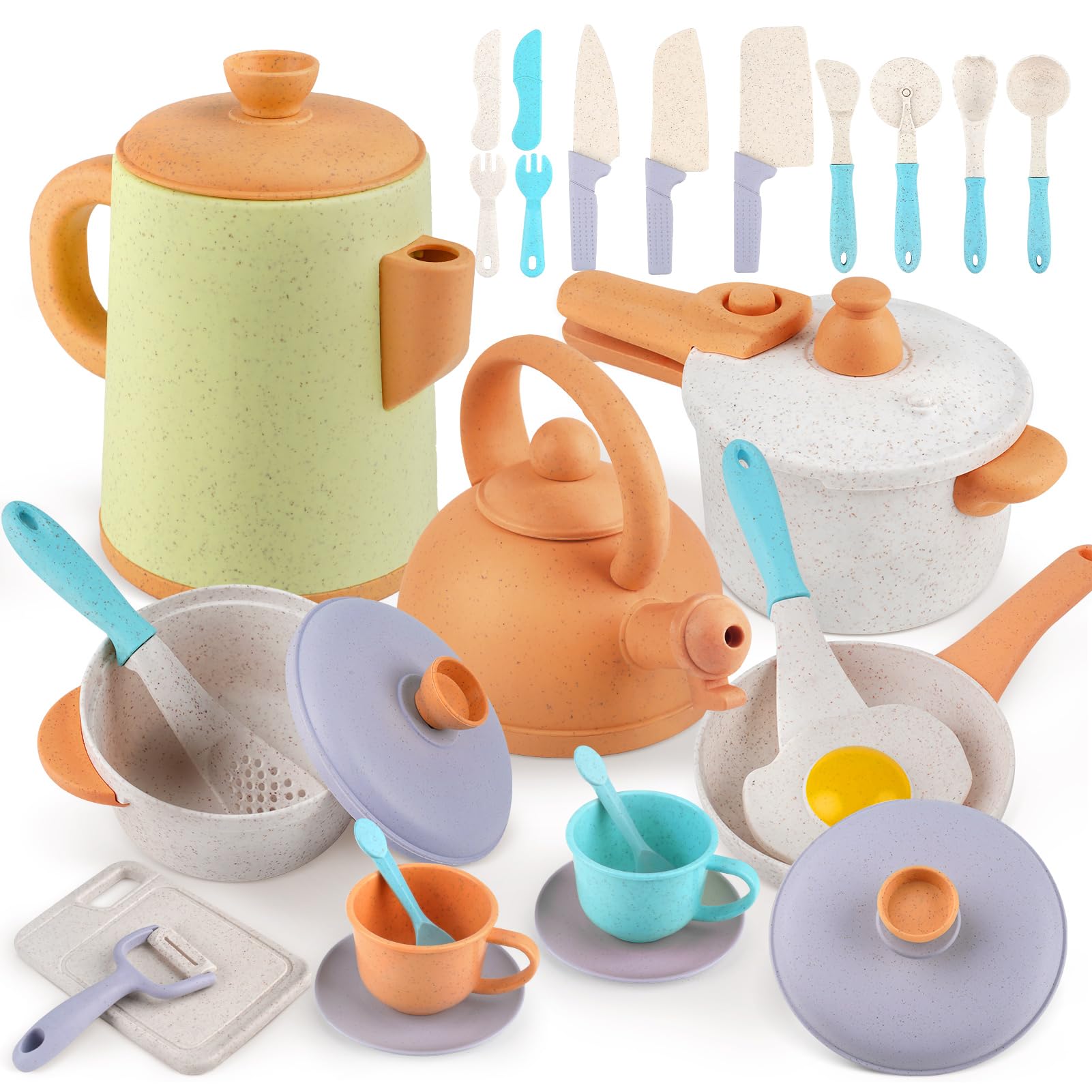 Dreamon kids play kitchen 31-piece set ready for creative pretend cooking.
