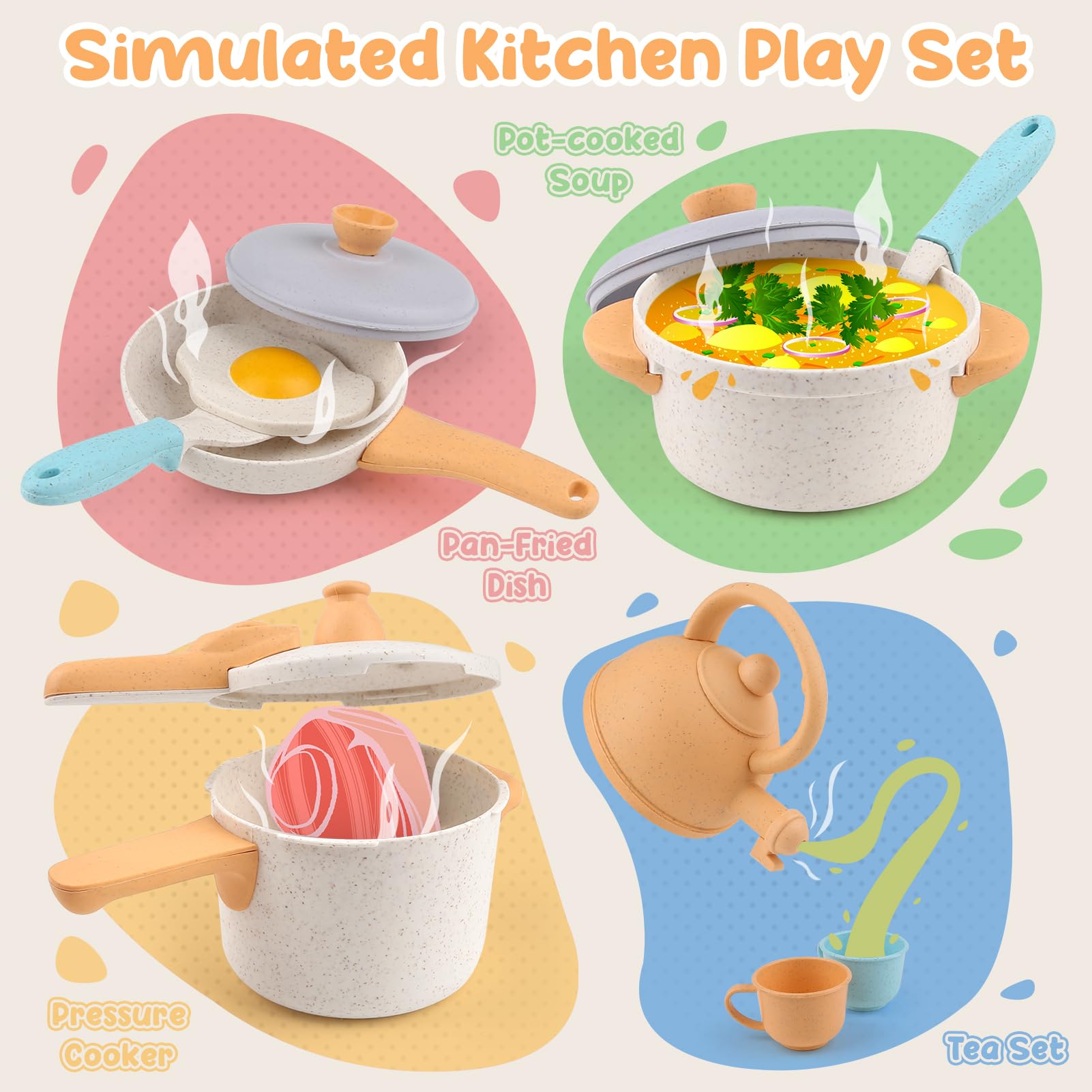 Dreamon kids play kitchen cookware pots and pans for realistic pretend meals.