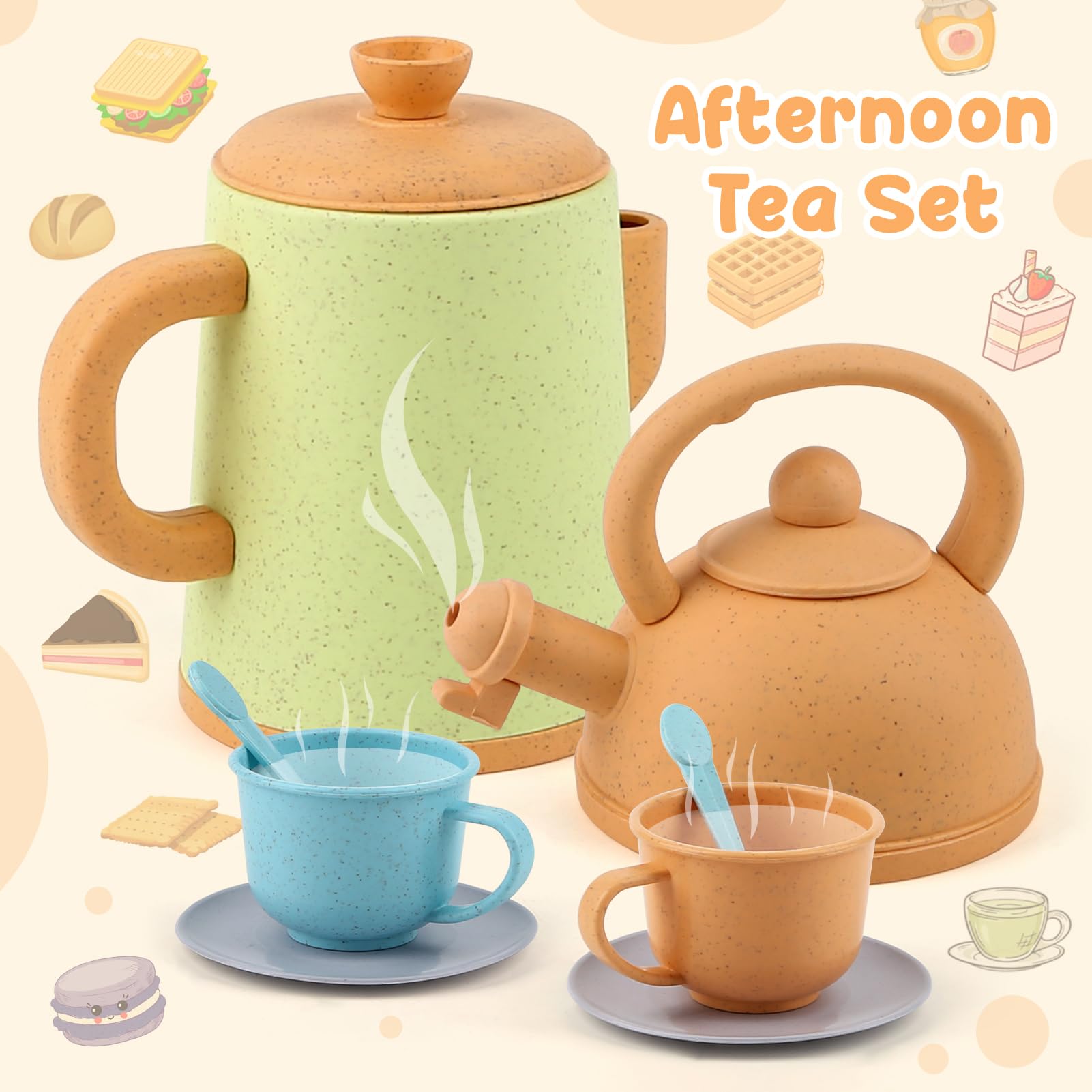 Dreamon kids play kitchen teacups and plates to complete meal role-play.