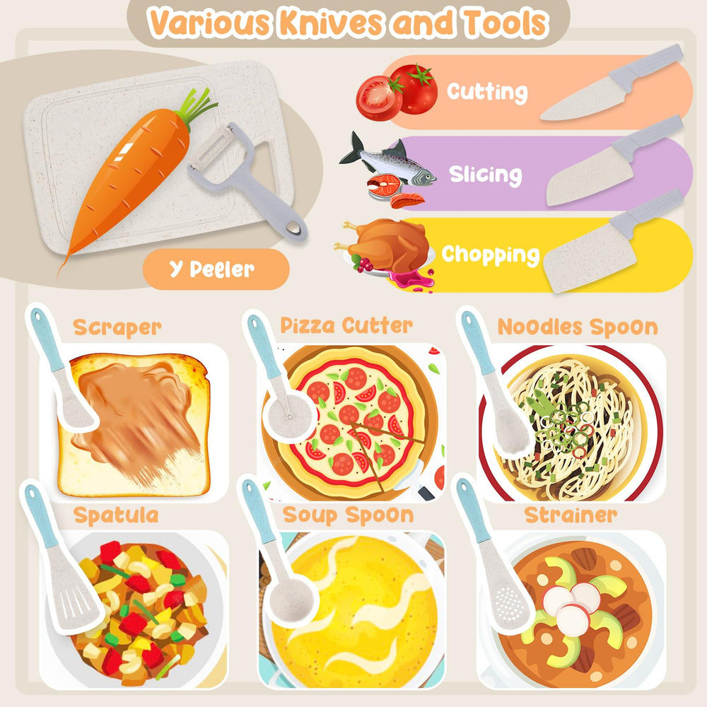Dreamon kids play kitchen utensils spoons and spatulas to build motor skills during play.