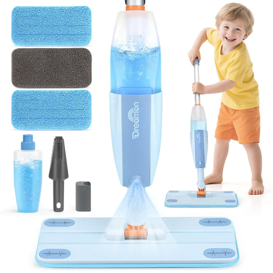 Dreamon Kids Spray Mop in action with water spray for pretend cleaning play.