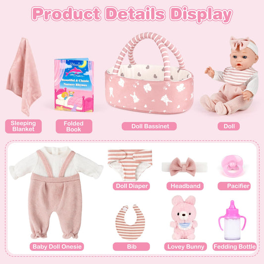 Dreamon pink bunny bassinet with soft fabric for cozy doll naps