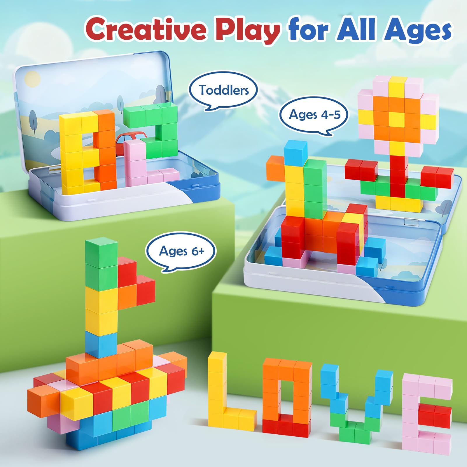 Dreamon portable storage tin keeps blocks organized at home, school, or trips.