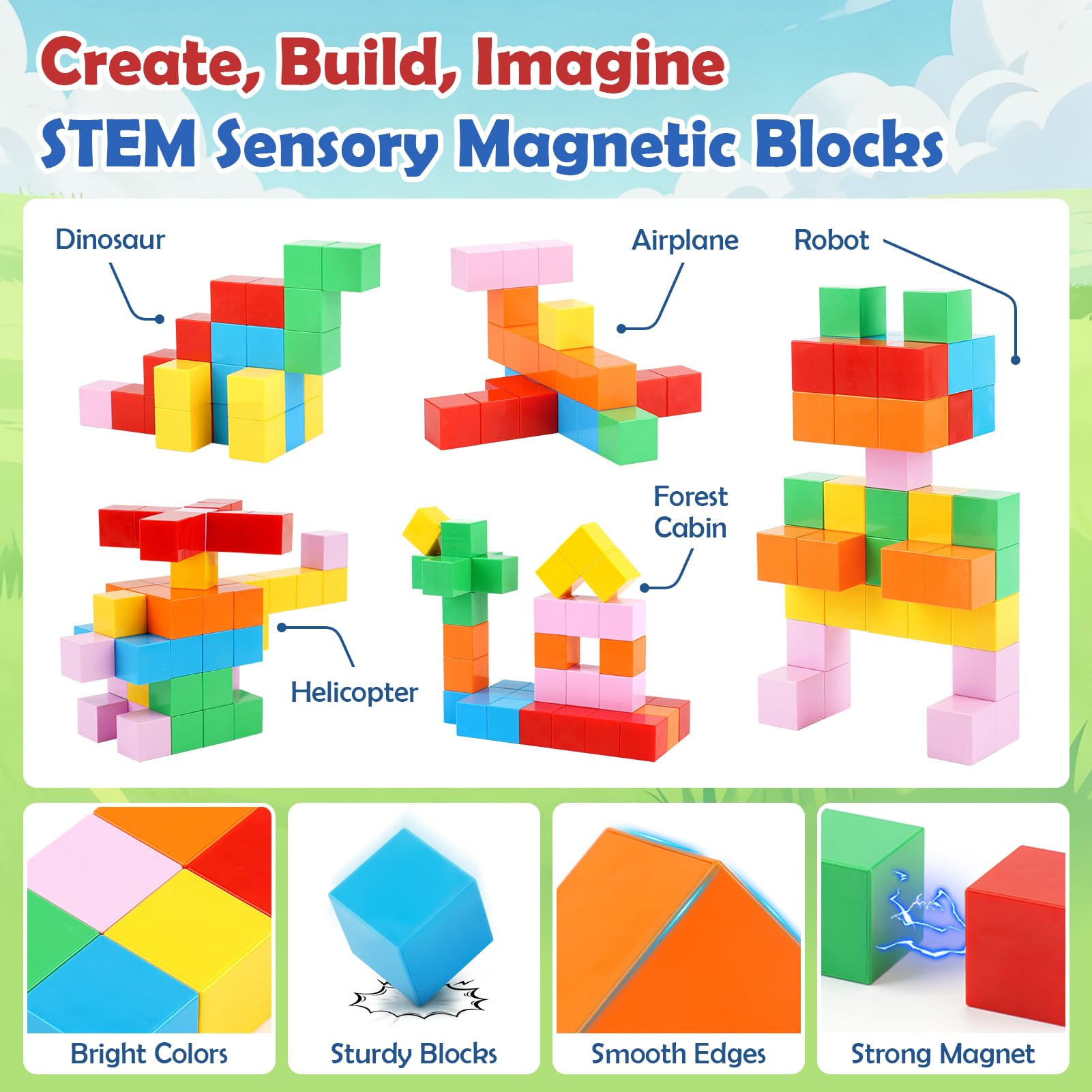 Dreamon six-color magnetic building blocks for creative designs and cooperative play.