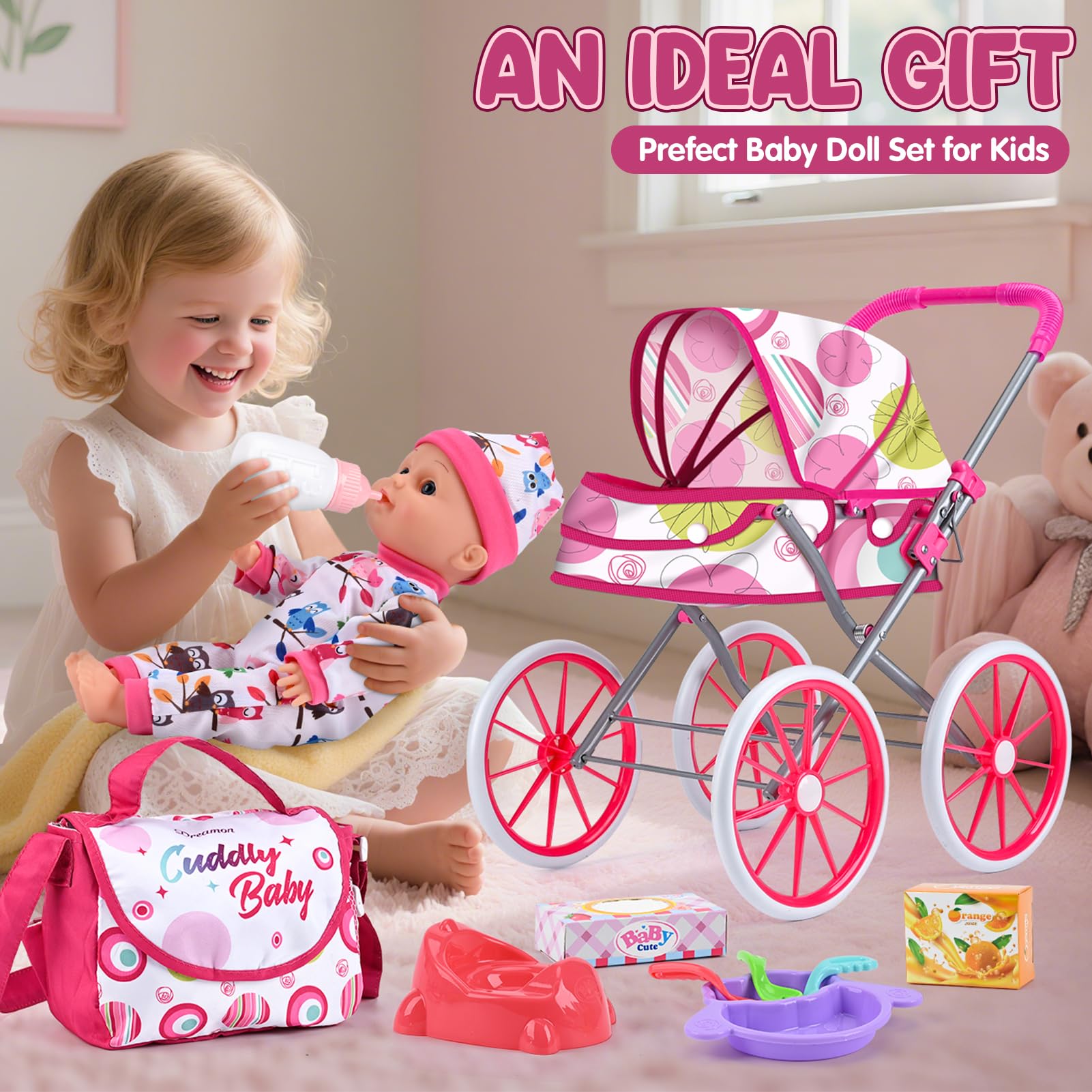 Dreamon storage bag and accessories organized for pretend play sessions