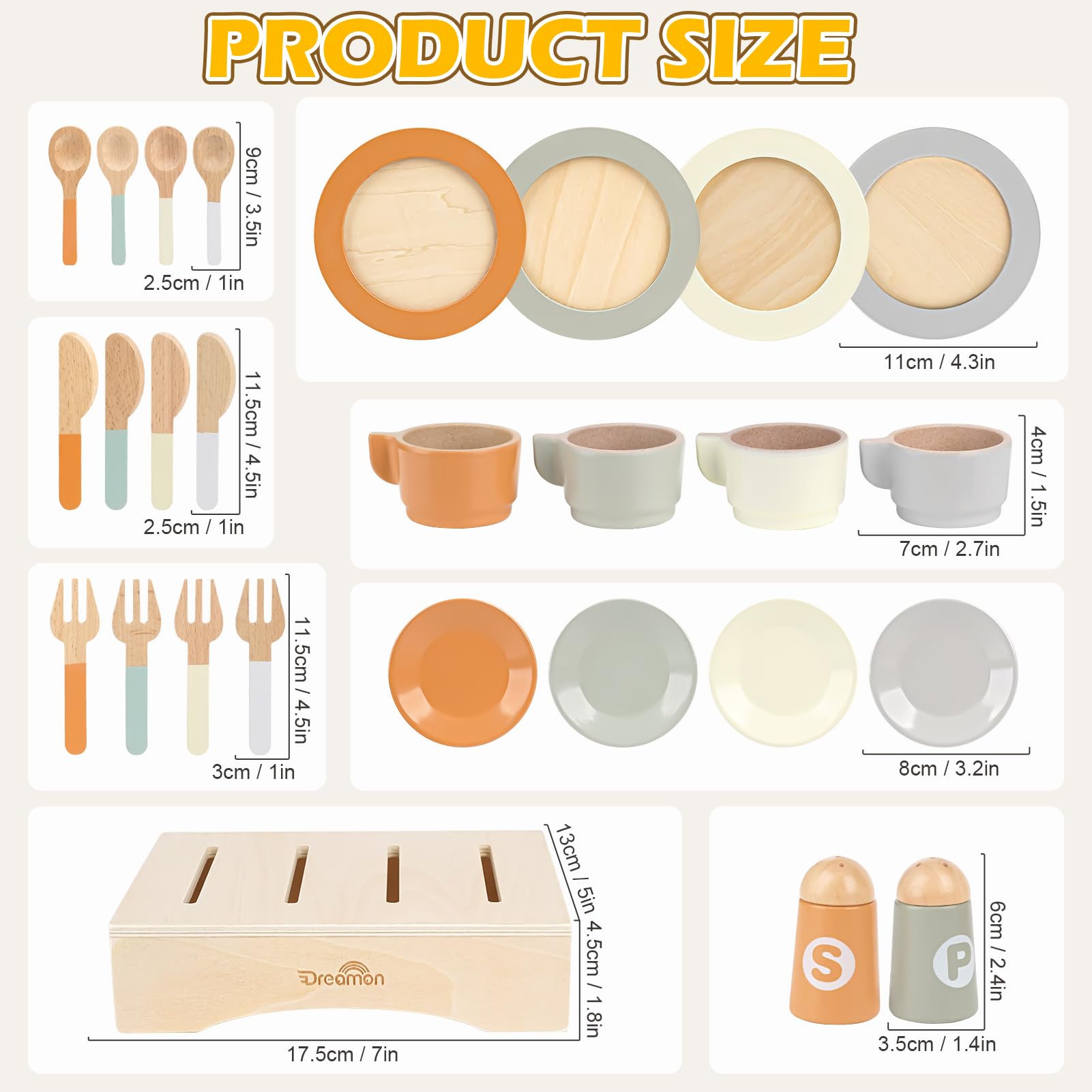 Dreamon wooden condiment shakers for pretend dining and sharing