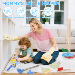 Dreamon wooden toddler cleaning set duster emphasizes hands-on pretend chores