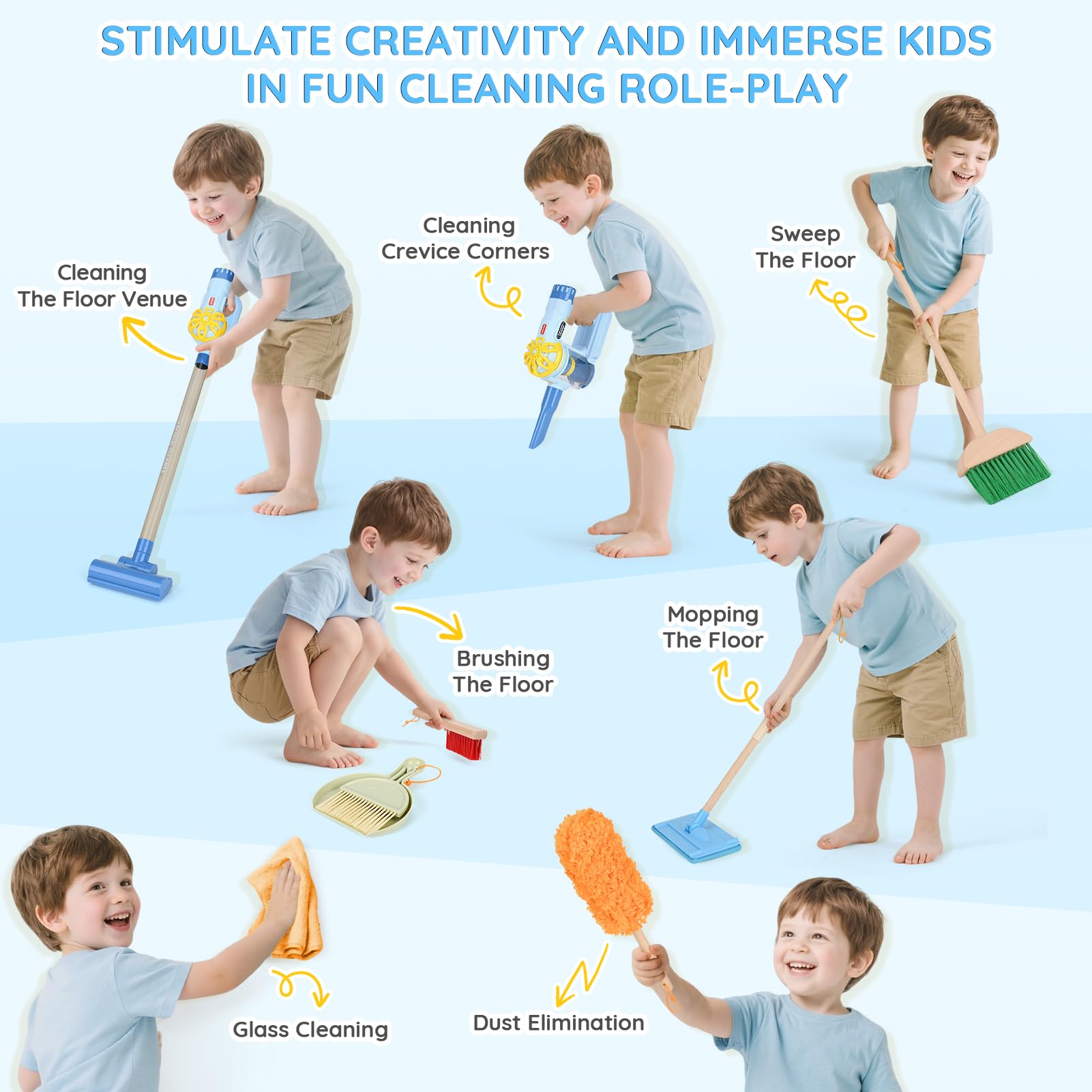 Dreamon wooden toddler cleaning set dustpan showcases child-sized organization tools