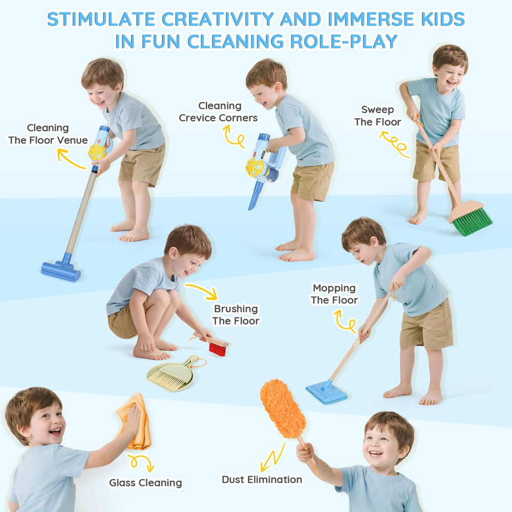 Dreamon wooden toddler cleaning set dustpan showcases child-sized organization tools