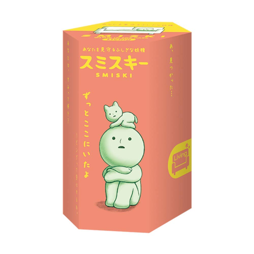 Dreams Smiski glow-in-the-dark figure from Living Series displayed on a shelf at night