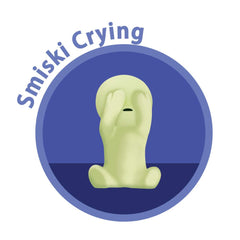 Dreams Smiski nighttime companion sits on a shelf for cozy ambience