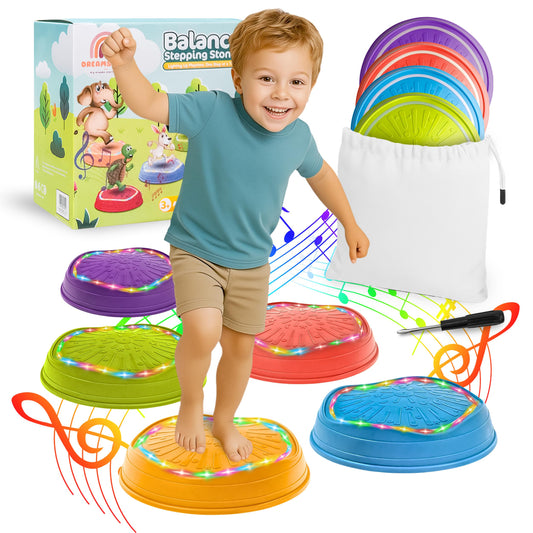 Dreamscape Kids glow-dark stepping stones arranged for a bright sensory path