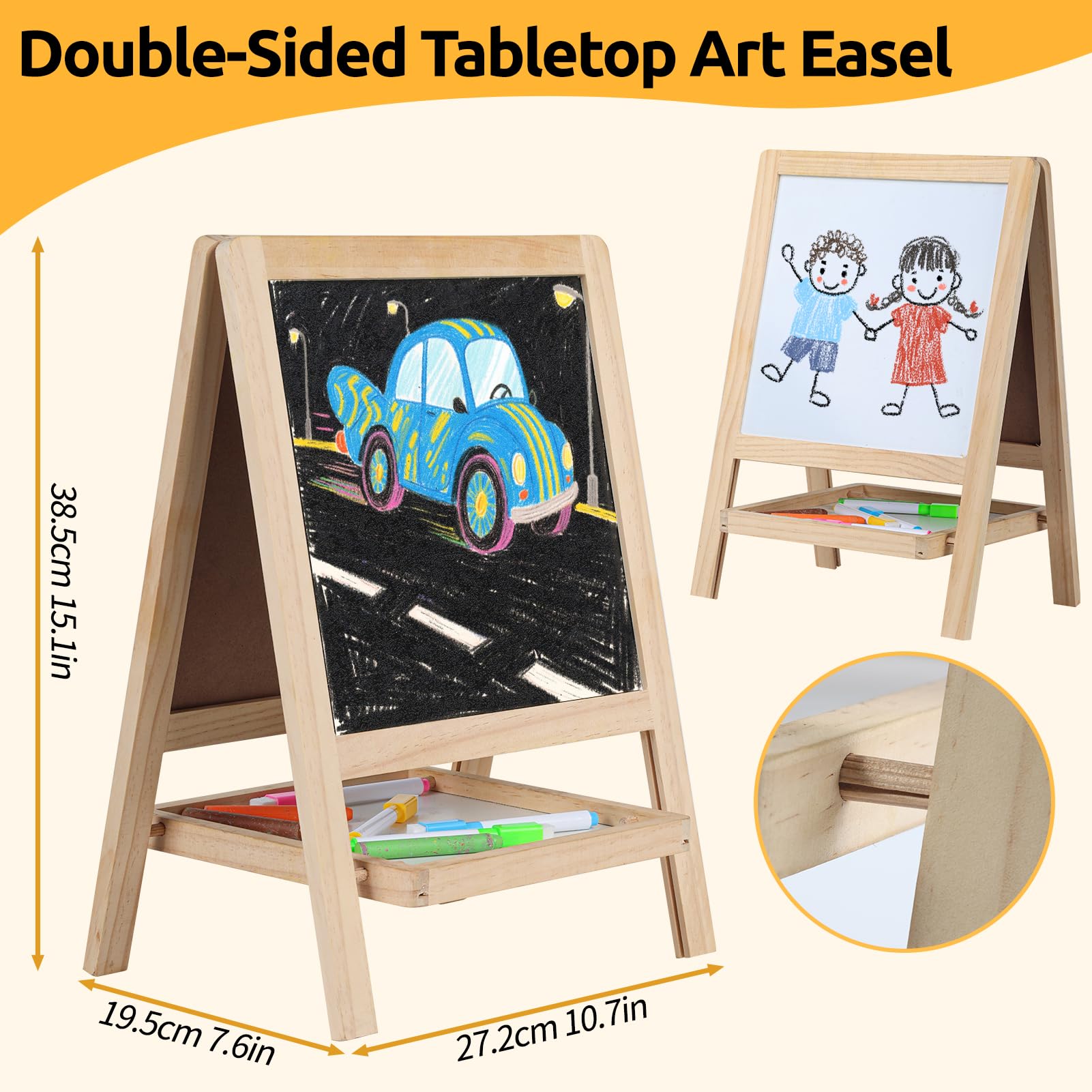 Dreamtailor chalkboard side easel offers easy wipe-clean surfaces for toddlers' drawing.