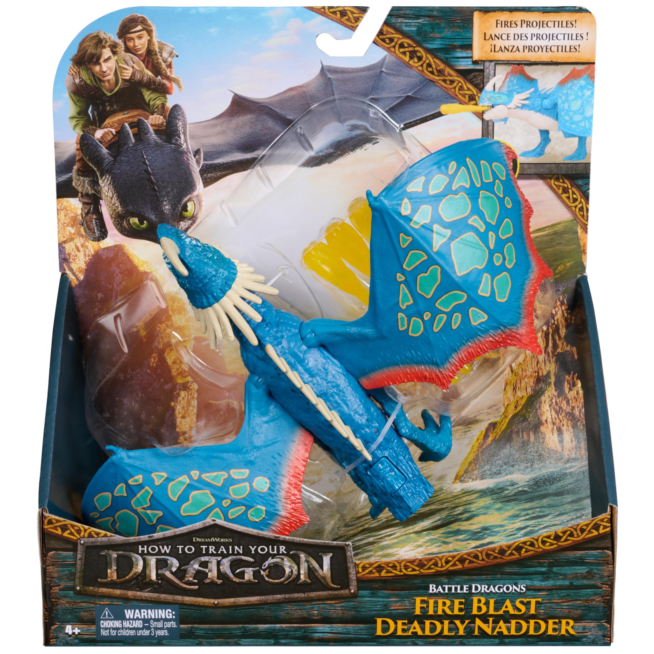 DreamWorks Dragons Deadly Nadder mouth open with fire blast for dramatic play.