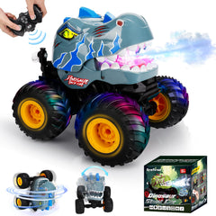 Drefirsa dinosaur RC stunt car performing 360 degree rotation for thrilling indoor play.