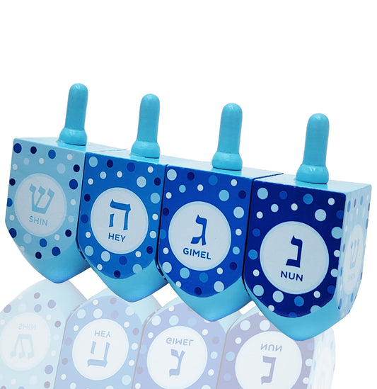 The Dreidel Company extralarge hand-painted dreidel in pastel blue and white for Hanukkah play