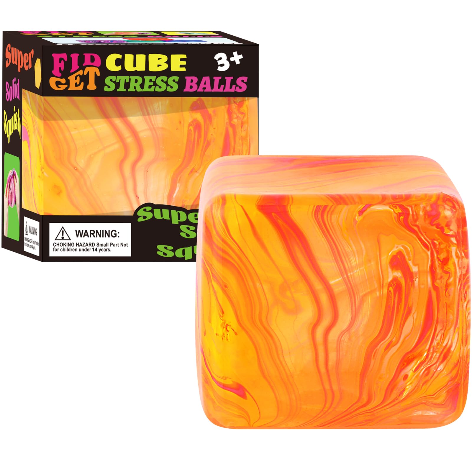 Drephere ice cube stress ball orange front view for tactile relief and focus.