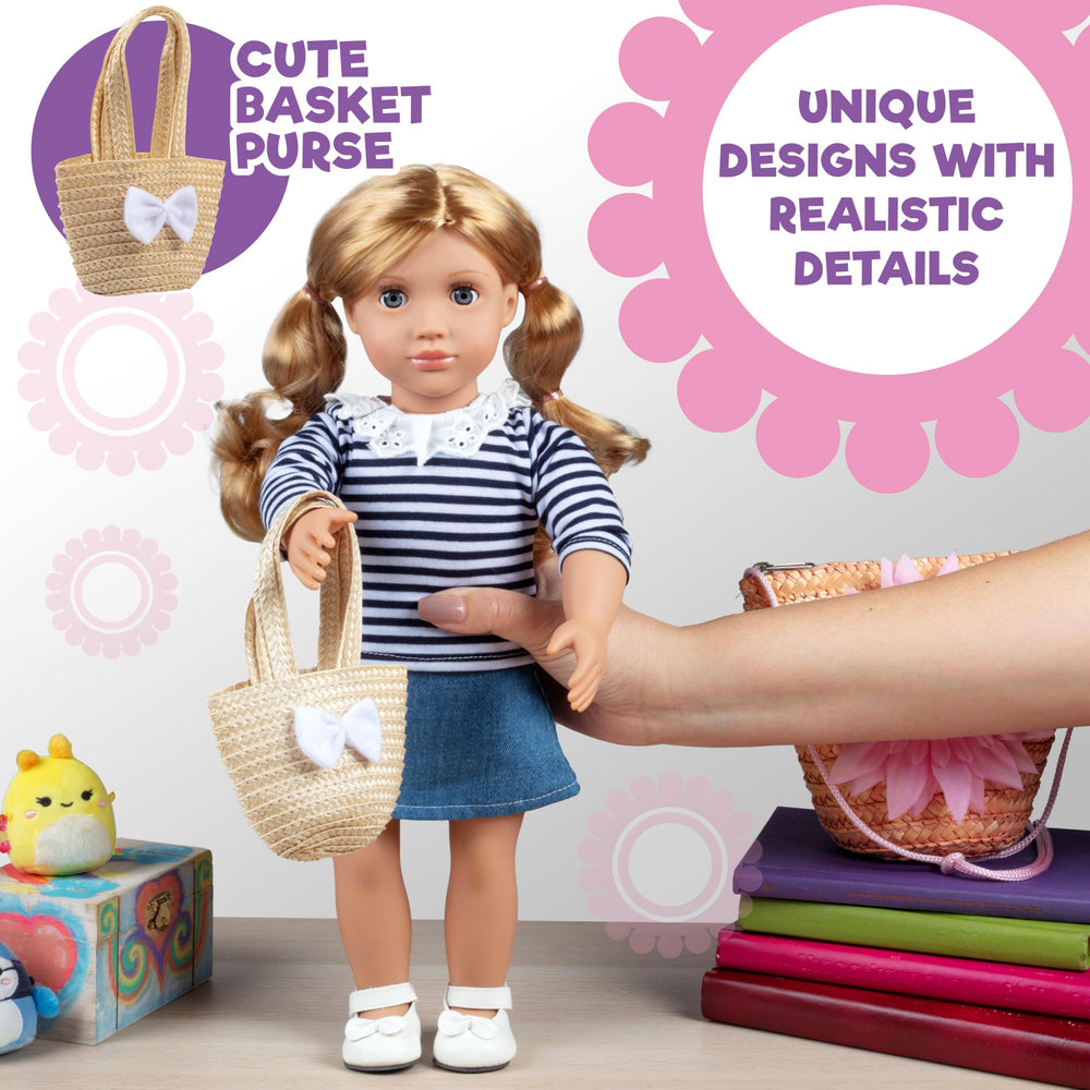 Dress Along Dolly 18-inch doll outfit on doll, ready-to-play look.