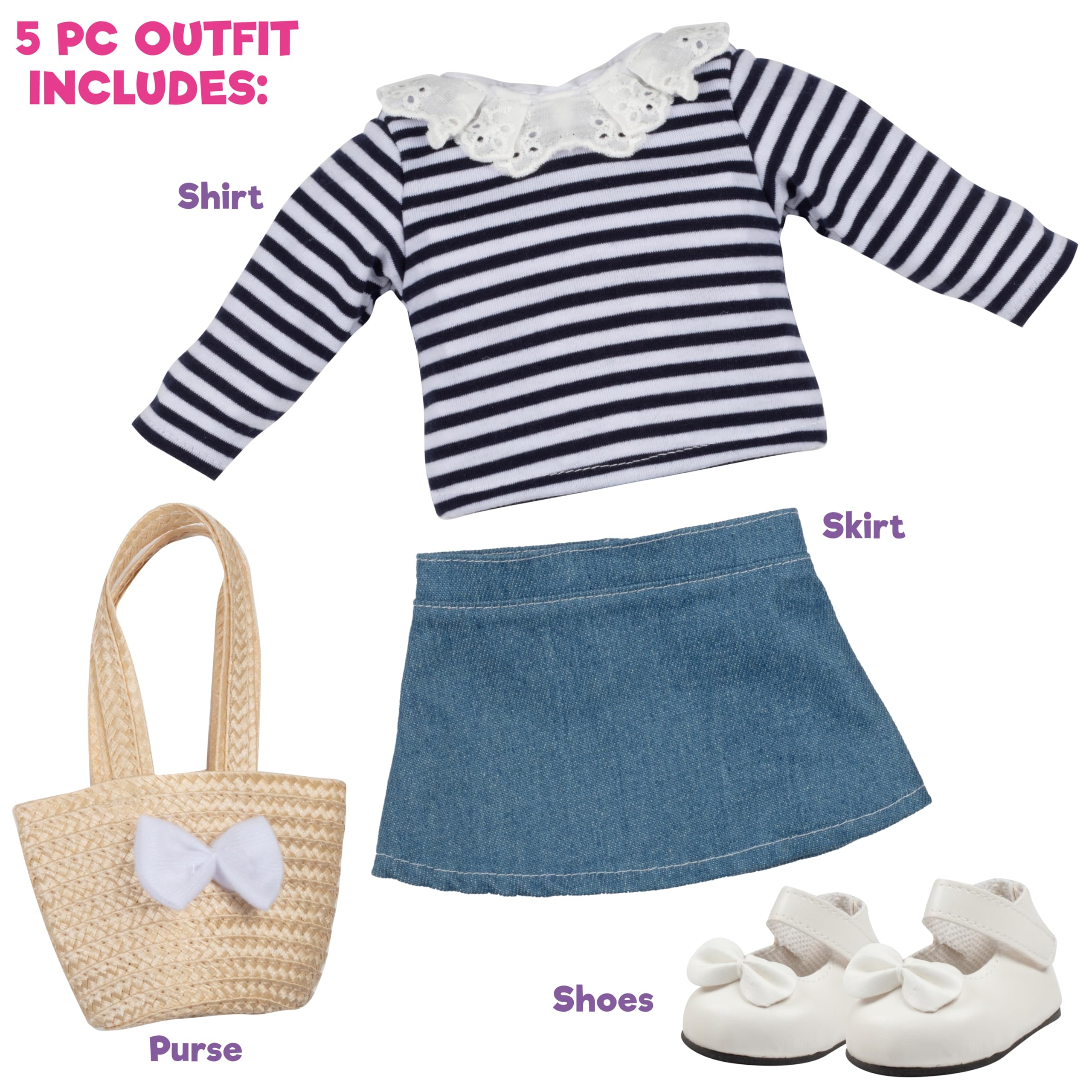 Dress Along Dolly 18-inch doll skirt, comfortable and stylish daily wear.