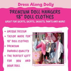 Dress Along Dolly 18-inch doll clothes hangers hold tops and bottoms together.