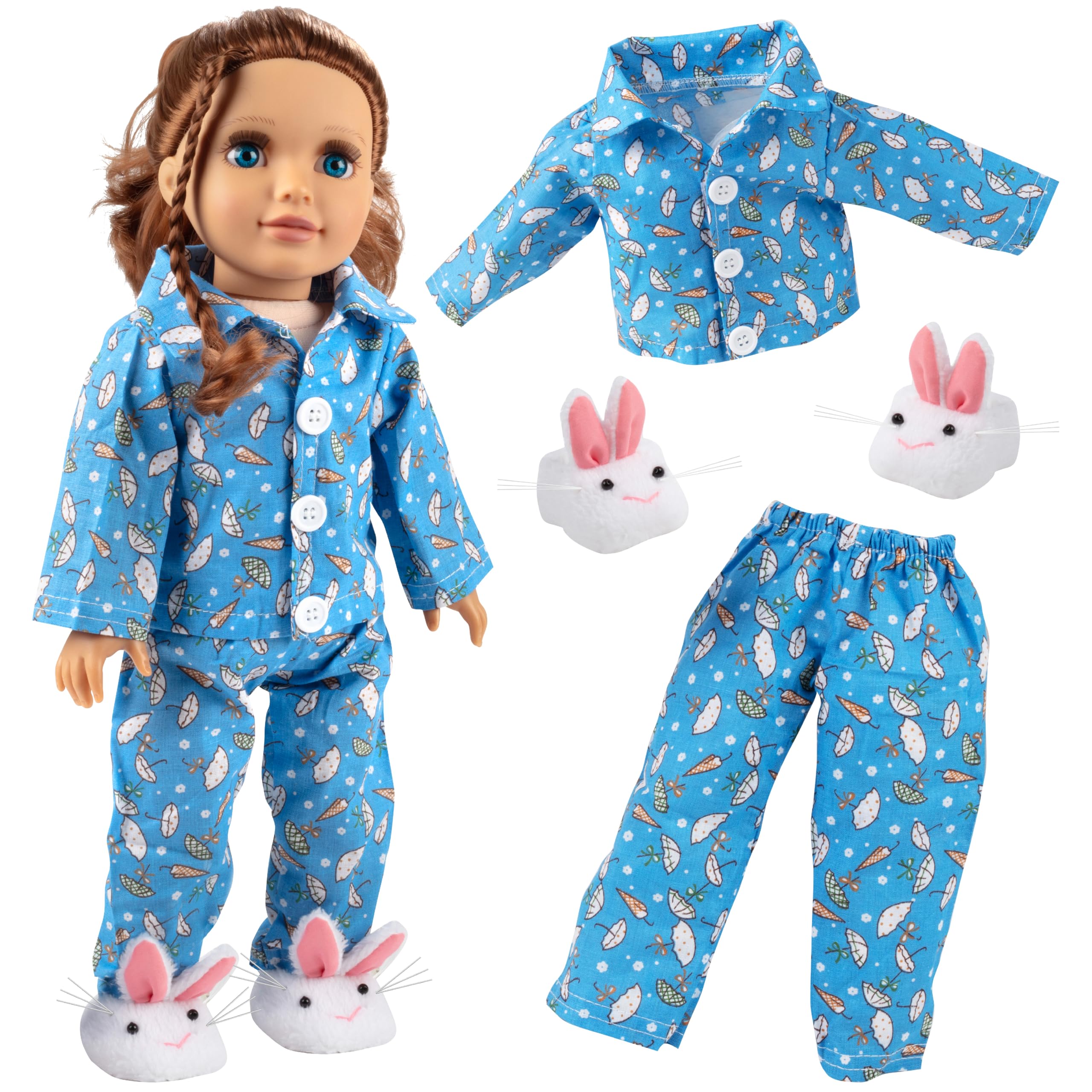 Dress Along Dolly April Showers pajama top, snug bedtime wear for 18-inch dolls.