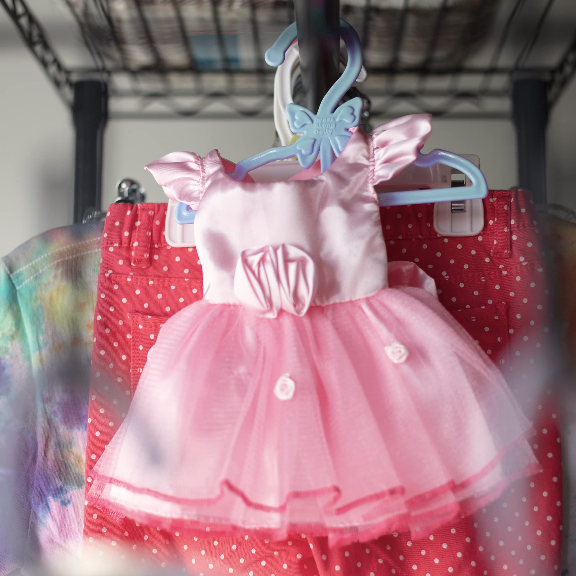 Dress Along Dolly hangers for dresses and skirts simplify wardrobe sorting.