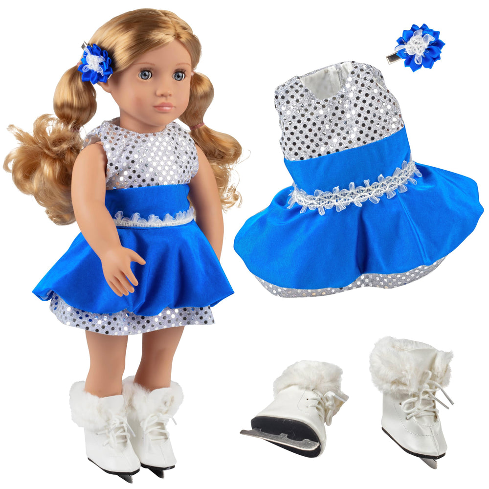 Dress Along Dolly ice skating doll outfit on display for aspiring performers