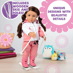 Dress Along Dolly ski poles for 18-inch dolls, realistic accessory for pretend skiing.