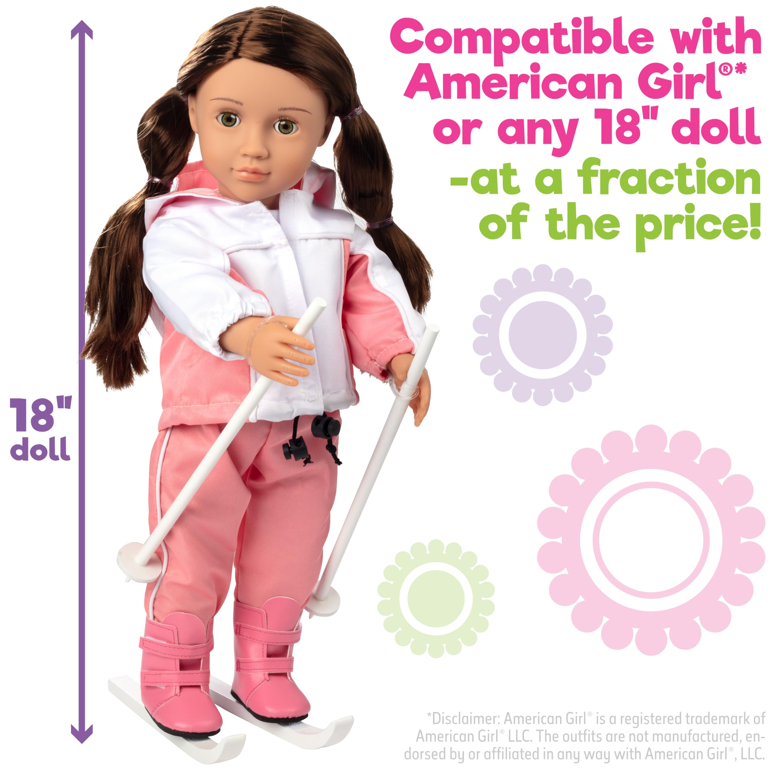Dress Along Dolly ski shirt for 18-inch dolls, versatile base layer for snowy adventures.