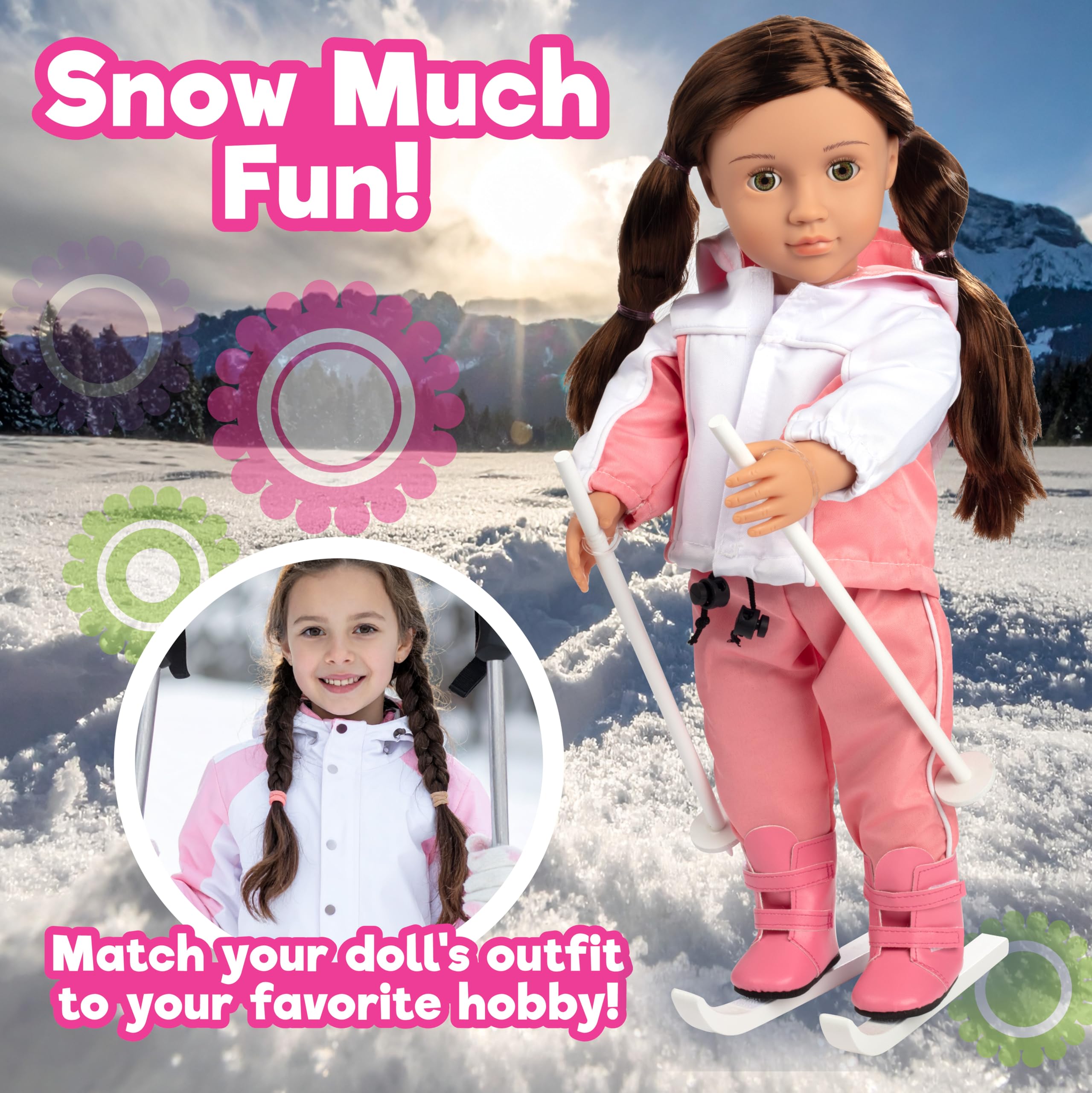 Dress Along Dolly ski skis for 18-inch dolls, ready for slope-ready posing.