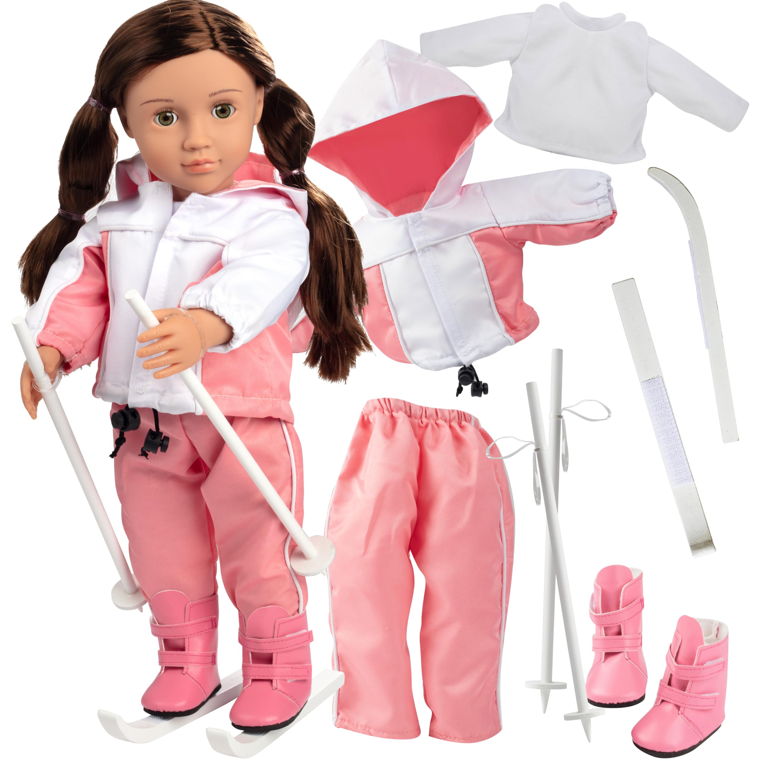 Dress Along Dolly winter ski jacket for 18-inch dolls, durable and cozy for play.