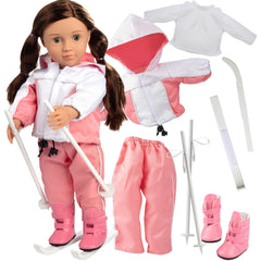 Dress Along Dolly winter ski jacket for 18-inch dolls, durable and cozy for play.