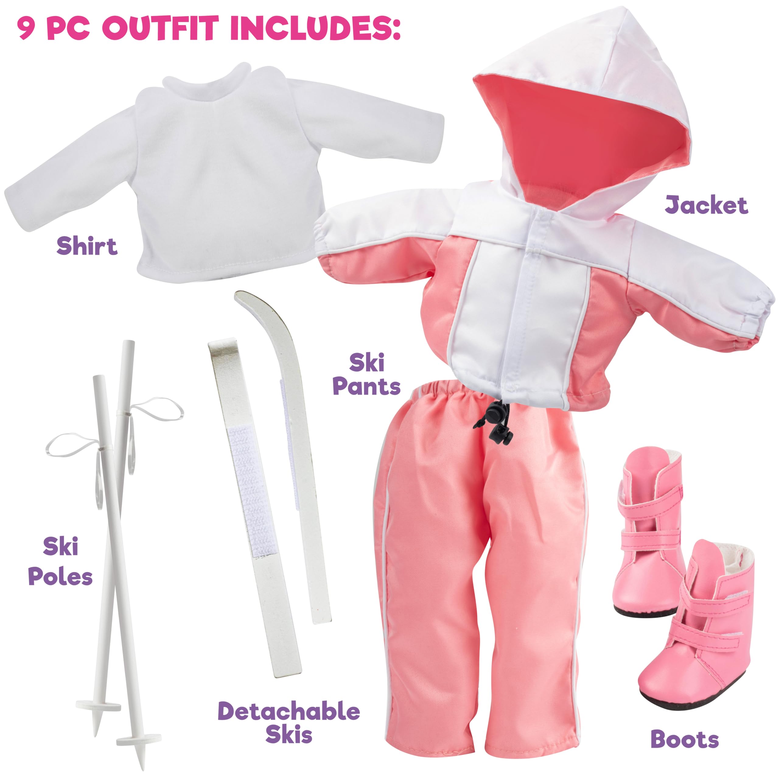 Dress Along Dolly winter ski pants for 18-inch dolls, comfortable all-day wear.