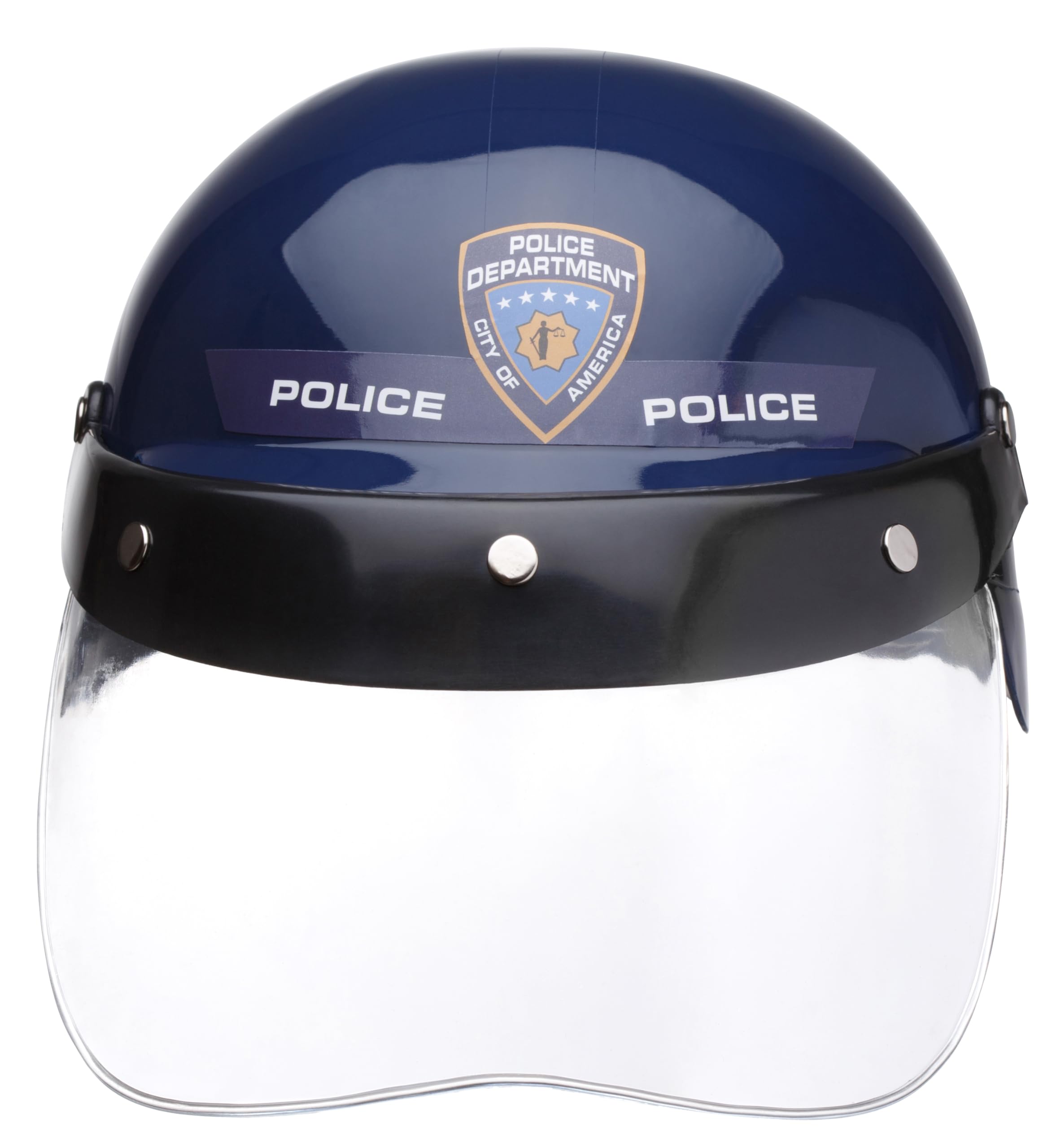 Dress Up America police helmet with adjustable chin strap for comfort.