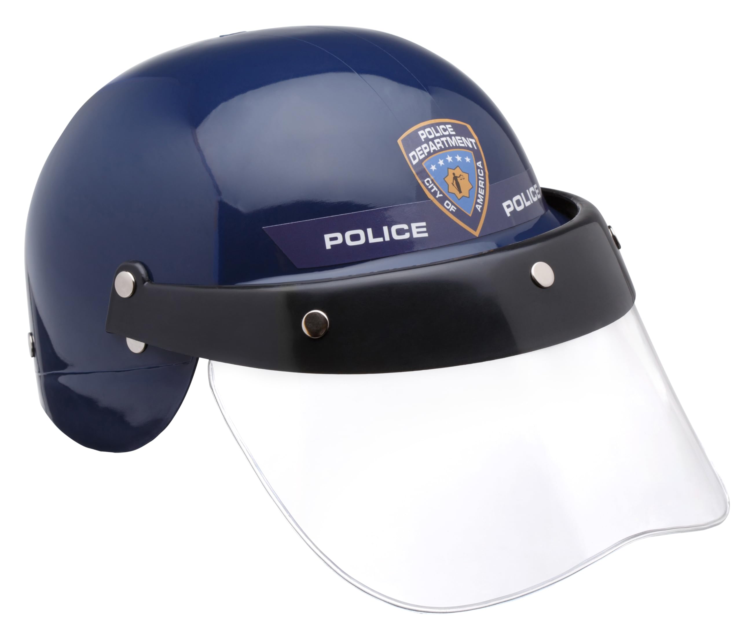 Dress Up America police helmet with visor for imaginative play.