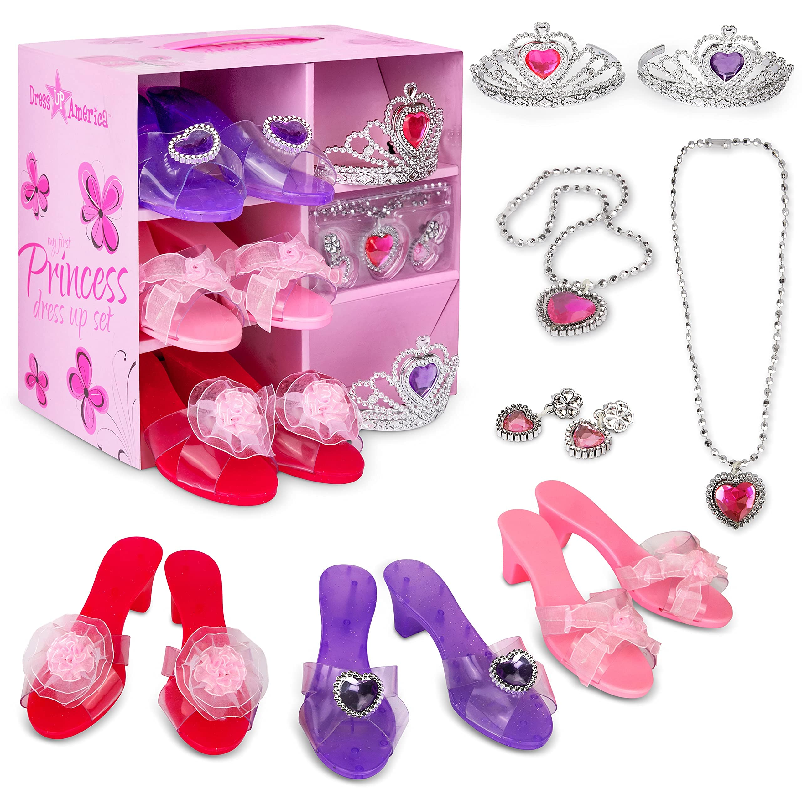 Dress Up America princess shoes set with three pairs, ideal for imaginative dress-up play