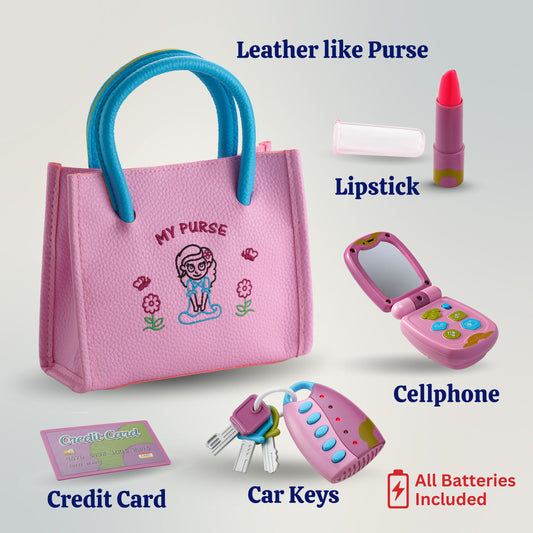 Dress Up America toddler purse battery-operated flip-phone for interactive storytelling.