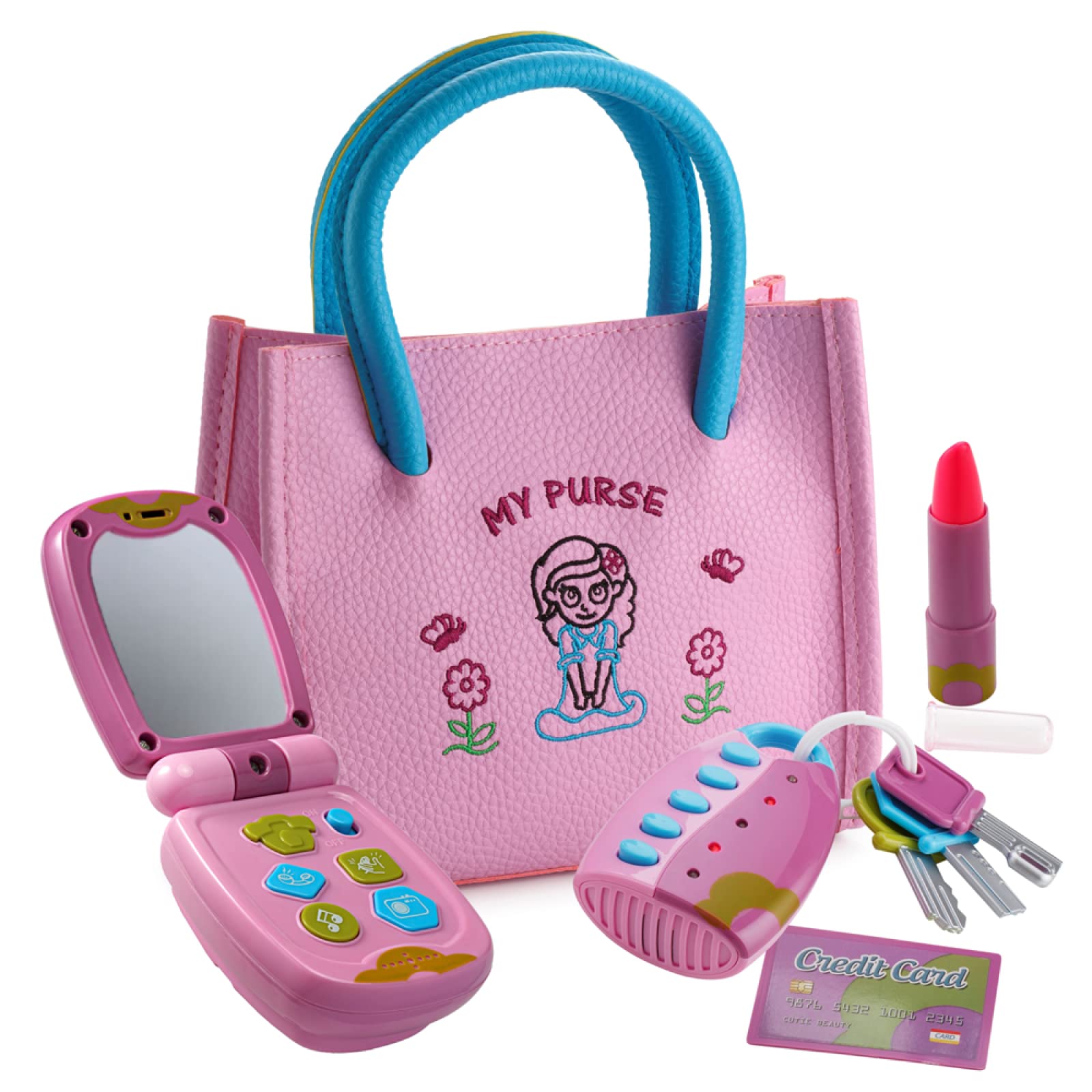 Dress Up America toddler purse pink tote with embroidery for imaginative play.