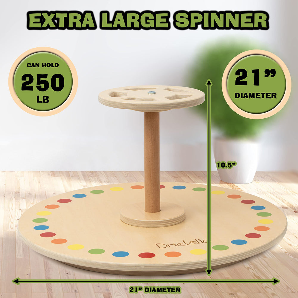 Driddle wooden spinner seat weight capacity label highlights sturdy support