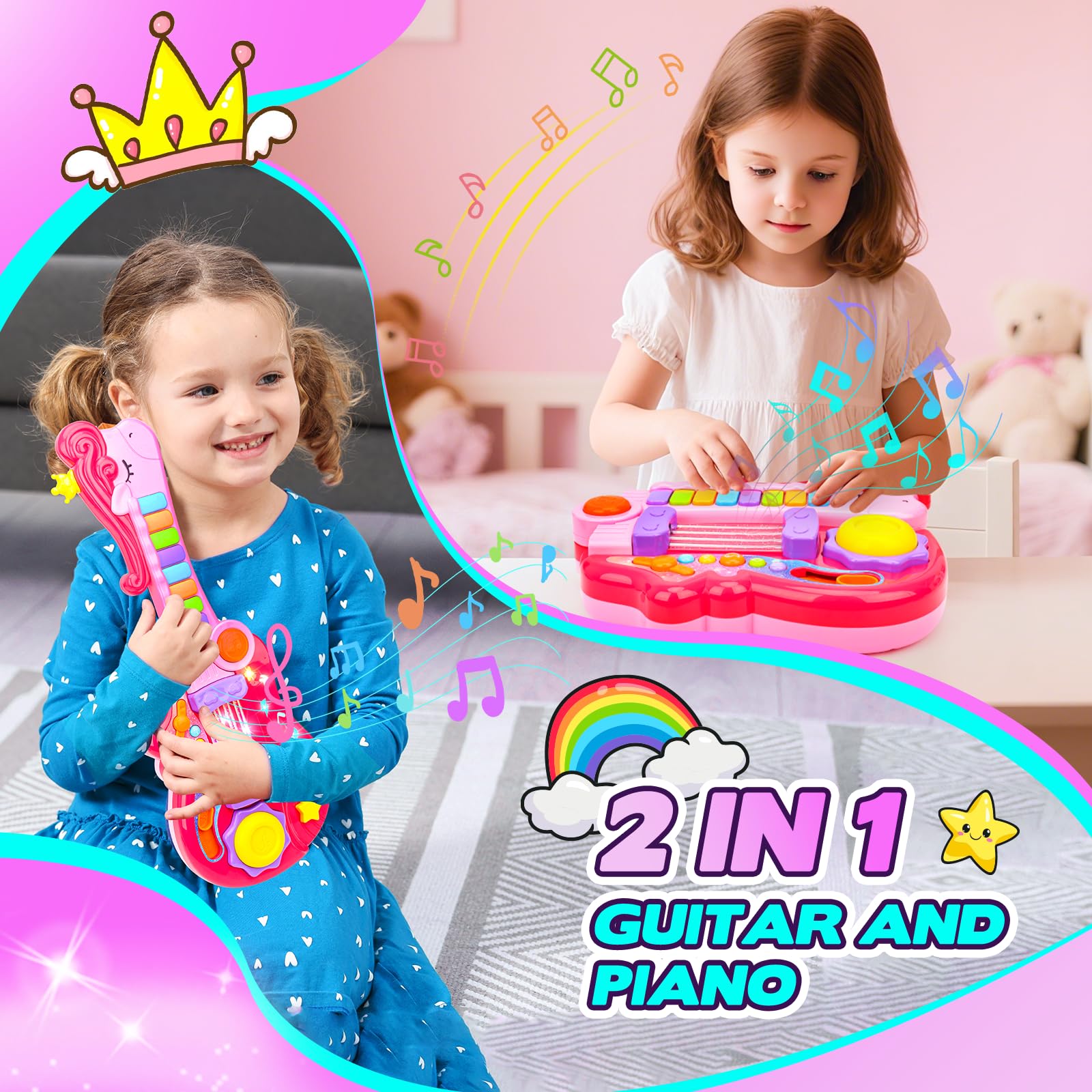 Drmukie foldable toy guitar design for safe, easy play