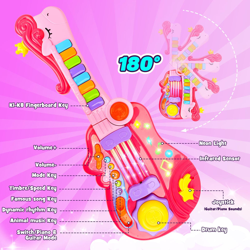 Drmukie light-sensor guitar toy displaying colorful lights during play