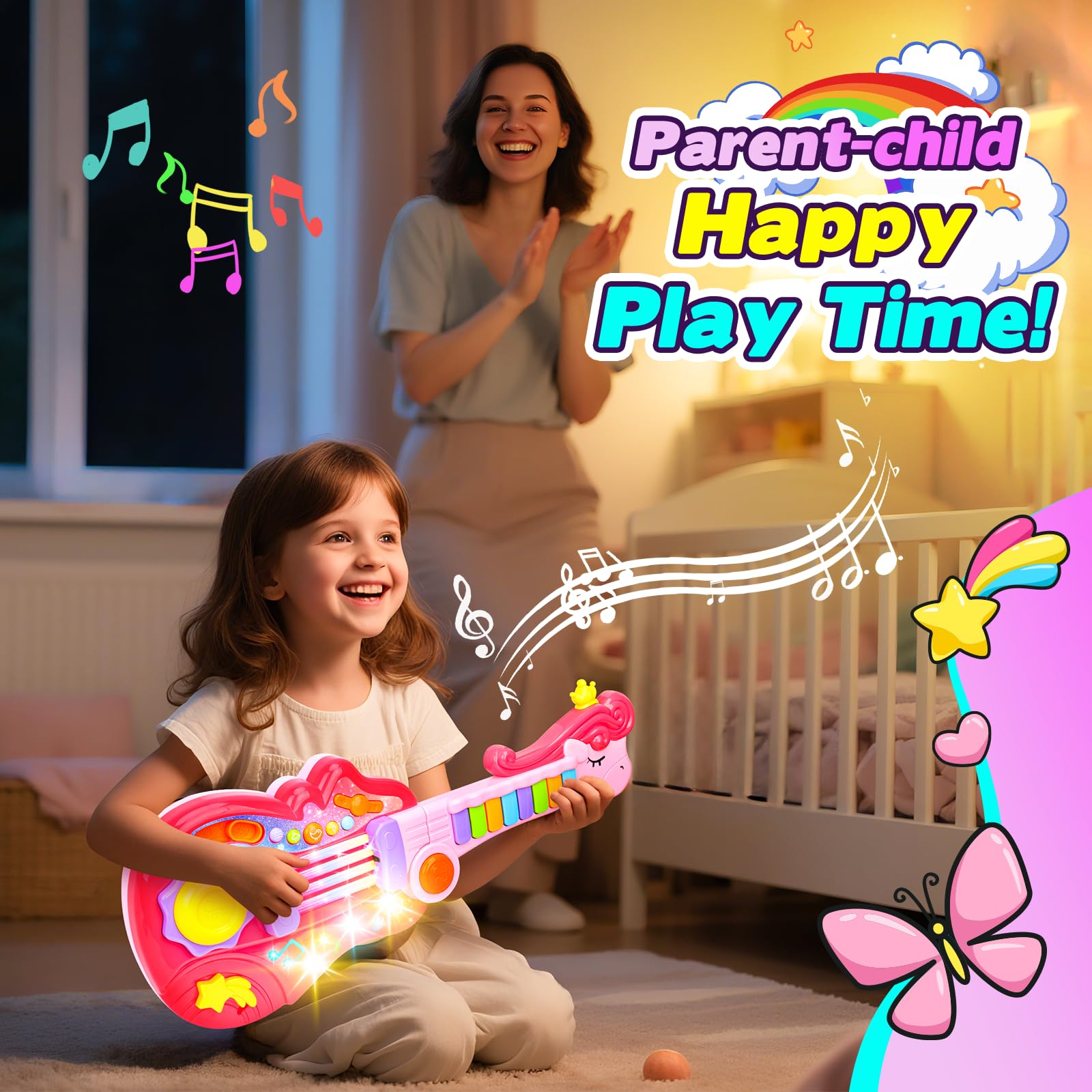 Drmukie no-string guitar toy minimizes scratching risk for toddlers